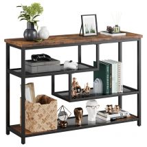 Table console à 4 niveaux avec compartiments ouverts - Table d'entrée étroite avec étagères en verre et cadre en métal - Table de couloir