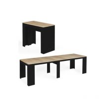 Idmarket - Table console extensible orlando 14 personnes 300 cm bois noir et façon hêtre