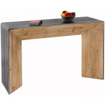 Table console HWC-L76 - table de téléphone table d'appoint - bois massif industriel mvg - 80x120x40cm naturel avec aspect métal
