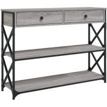 Décoshop26 - Table console meuble d'entrée avec étagères 100 x 28 x 75 cm bois d'ingénierie gris et métal DEC032187