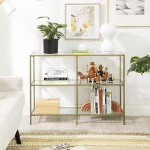 VASAGLE Table console, Table d’entrée, Bout de canapé, à 3 niveaux, en verre trempé, Étagère de rangement moderne, robuste, facile à monter, pour