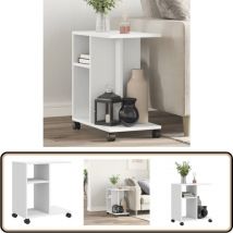 Table d'appoint avec roues blanc 50x30x55 cm bois d'ingénierie - Table D'appoint - Meuble D'appoint - Table Basse - Table Ronde - Table Blanche
