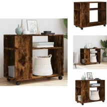 Table d'appoint avec roues chêne fumé bois d'ingénierie - Table D'appoint - Tables D'appoint - Table D'appoint Sur Roulettes - Table D'appoint Avec