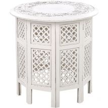 Beliani - Table d'Appoint Blanc Cassé en Bois de Manguier Ronde à Base Ajourée Style Rétro Elara