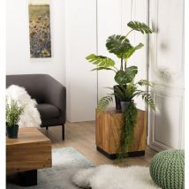 Macabane - suzy - Table d'appoint carrée 38x38cm bois Suar piètement noir