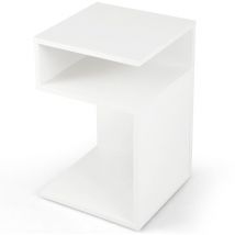 Table d'appoint bout de canapé de salon en forme ‘S’ avec 2 casiers ouverts petite table basse design géométrique taille compacte pour salon chambre