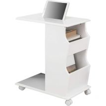 Sobuy - Table d'Appoint Bout de Canapé Moderne roulante avec 2 Compartiments de Rangement FBT67-W
