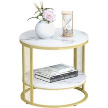 Table d'appoint Bout de Canapé Ronde 55x51x51.5cm en Marbre Blanche Doré pour Salon Table de Chevet