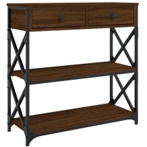 Table d'appoint console pratique avec étagères et tiroirs de rangement 75 x 28 x 75 cm bois d'ingénierie marron et métal DEC031878