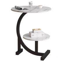 Rapanda - Table d'appoint de canapé à 2 niveaux, petite table basse moderne avec plateau en faux marbre et pieds en forme de c, table d'appoint