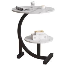 Tonchean - Table d'appoint de canapé à 2 niveaux, petite table basse moderne avec plateau en faux marbre et pieds en forme de c, table d'appoint