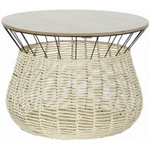 Pegane - Table d'appoint en mdf et fer coloris naturel/ noir - diamètre 54 x hauteur 40 cm