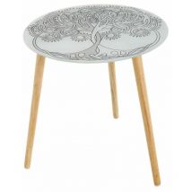 Unimasa - Table d'appoint en verre blanche arbres de Vie