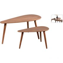 Table d'appoint - ensemble table basse ovale plaqué noyer vintage
