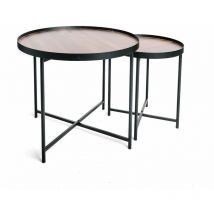 Lot de 2 tables d'appoint ou tables gigogne ronde en MDF et métal