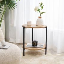 [en.casa] - Table d'appoint Kuopio ronde 50 x 40 cm noir et effet bois