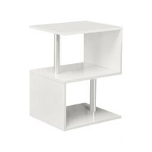 Table d'appoint led Blanche Brillante avec 2 étagères de Rangement pour Salon, Chambre à Coucher et Bureau