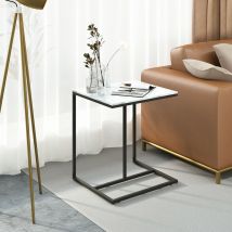 Table d'Appoint Marbre Blanche: Bout de Canapé de Salon Métal Design Guéridon Table de Chevet Rangement pour Salon Bureau Chambre - 52x45x40cm