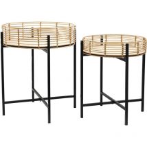 SIL - Table d'appoint métal et imitation rotin (Lot de 2)