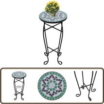 Table d'appoint Mosaïque Vert et blanc - Table D'appoint - Table Plante - Table Mosaïque - Décoration Extérieur - Mobilier Jardin