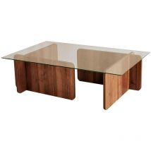 Wellhome - Table d'Appoint Rhin Design Verre Trempé en couleur Nogal - Nogal