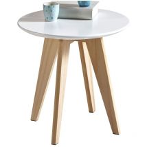 Mueblix - Table basse d'appoint ronde de couleur blanche et pieds en pin pour le coin du salon. 40cm de diamètre x 40cm de hauteur.