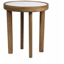 Meubletmoi - Table d'appoint ronde d. 40 cm en bois de manguier et marbre - avril