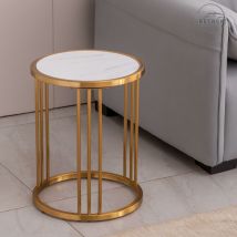 Retrok - Table d'Appoint Ronde en Ardoise avec Structure en Acier Inoxydable Doré - yellow