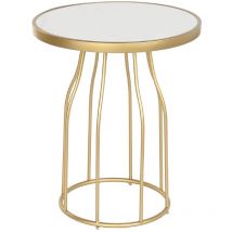 Pegane - Table d'appoint ronde en métal / ardoise coloris doré / blanc - Diamètre 49 x Hauteur 60.5 cm