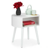Relaxdays - Table d'appoint, table de chevet ronde casier, pieds en bois, design simple, HxlxP 47,5 x 46 x 40 cm blanche