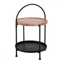 Table d'appoint Tray – Métal noir et bois de manguier – Diamètre 39 cm – Hauteur 55 cm – Bout de canapé