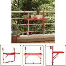 The Living Store Table de balcon Rouge 60x40 cm Acier - Table De Balcon - Table Pliante - Table D'appoint - Meubles De Jardin - Table Extérieure