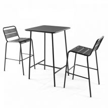 Ensemble table de bar et 2 chaises hautes en métal gris - Palavas