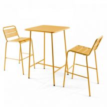 Oviala - Ensemble table de bar et 2 chaises hautes en métal jaune - Palavas