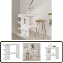 Table de bar avec étagère de rangement Blanc Bois d'ingénierie - Table De Bar - Table Bistro - Table Pub - Table à Manger - Meuble De Salon