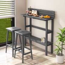 Table de Bar D'extérieur Table de 122 Cm avec Étagère de Rangement et Repose-pieds Réglables Table de Comptoir Toutes Saisons Table Étroite Gris