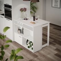 Table de bar Dominic, Blanc, 116 x 37 cm 4x compartiments ouverts et 1x porte, Vicco
