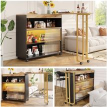 Table de bar extensible avec espace de rangement, table de bar mobile moderne, table de bar télescopique avec led, table de bar, table de bistro,