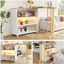 Table de bar extensible avec espace de rangement, table de bar mobile moderne, table de bar télescopique avec led, table de bar, table de bistro,