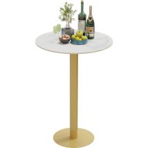 Unho - Table de Bar Ronde Haute Table Bistrot Marbre Blanc Table Salle à Manger Moderne en Pierre Frittée avec Pied Central - Doré 70×70×100cm