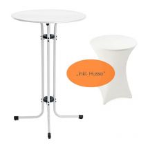 Table haute de bar réglable en hauteur ø 70 cm en métal + housse blanc