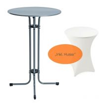 Table haute de bar réglable en hauteur ø 70 cm en métal + housse gris