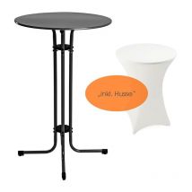 Table haute de bar réglable en hauteur ø 70 cm en métal + housse noir