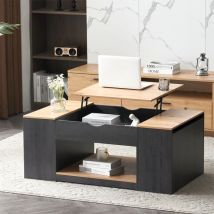 Keepbuying - Table de Basse Relevable avec Plateau relevable - 109 cm,Table de Salon Fonctionnelle Espace de Rangement en Bois MDF,Structure Grise