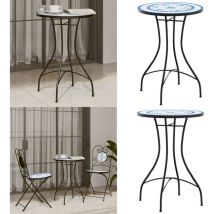 Table de bistro mosaïque bleu et blanc Ø50x70 cm céramique - Table De Bistro - Table Extérieure - Table Mosaïque - Table En Céramique - Mobilier De