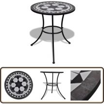 Table de bistro Noir et blanc 60 cm Mosaïque - Table De Jardin - Table D'appoint - Mobilier De Jardin - Table En Céramique - Table Noire