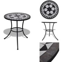 Table de bistro Noir et blanc 60 cm Mosaïque - Table De Jardin - Table D'appoint - Mobilier De Jardin - Table En Céramique - Table Noire