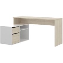 Pegane - Table de bureau coloris naturel / blanc brillant - Dim : 75 x 139 x 92 cm