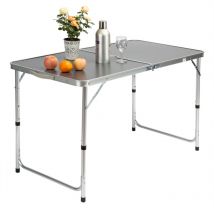 Table de camping aluminium mdf pliable avec poignée transport 120x60x70cm coffre Gris