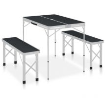 Table de camping pliable avec 2 bancs Aluminium Gris